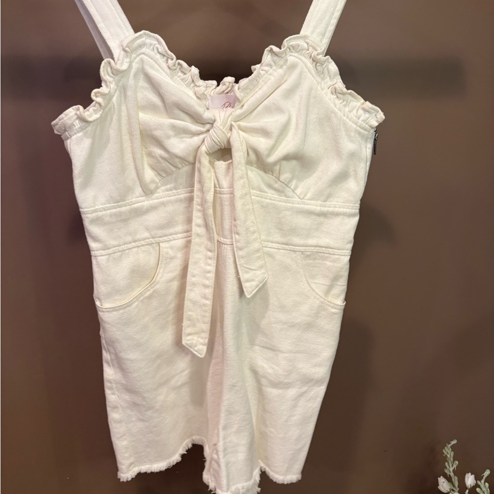 White Denim Romper with Tie Front Detail